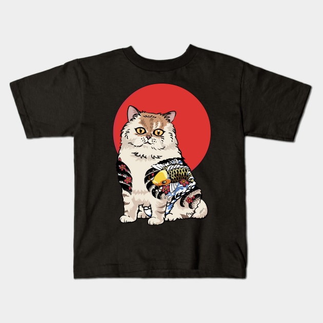 Persian Cat Yakuza Kids T-Shirt by huebucket